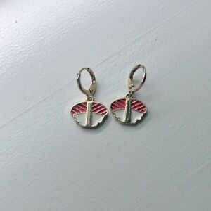 Dainty Red White‎ and Gold Sushi Drop Earrings Leverback Charm Jewelry